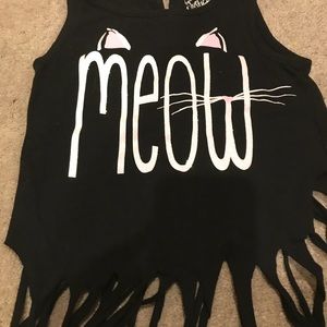 Euc Black Tank “Meow’ Fringe Top
